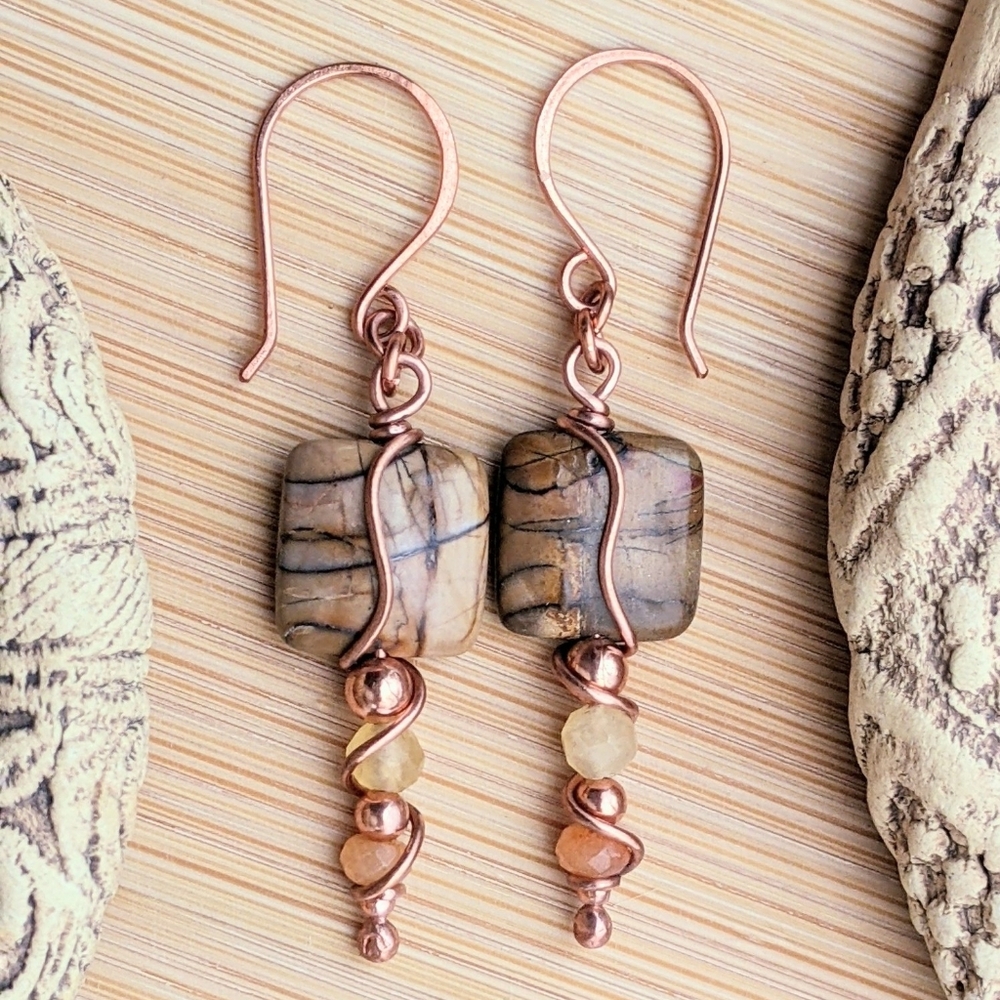 Desert Vibes Gemstone Earrings Artisan Copper Unique Design